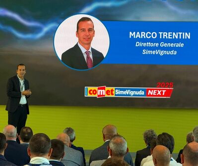 Marco Trentin durante lo speech di SimeVignuda Next 2025